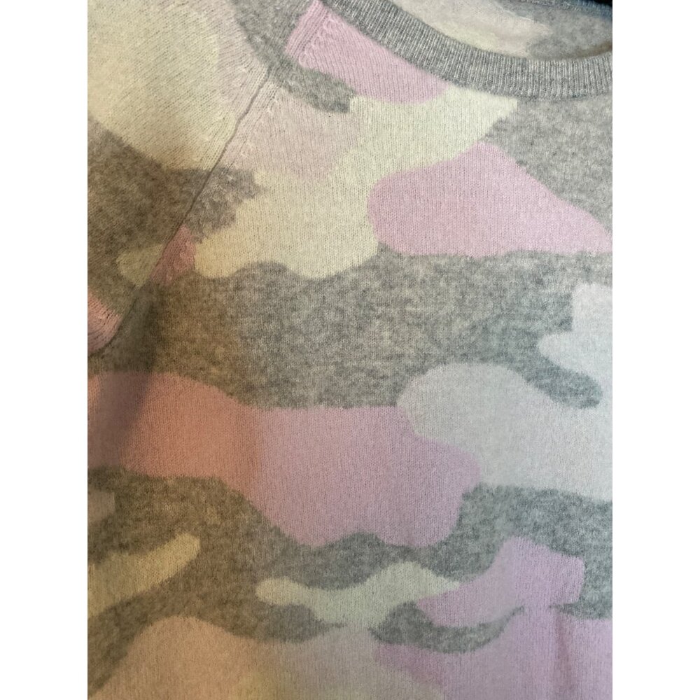100% Cashmere Cropped Sweater Pink Gray Camouflage Raglan Soft - Picture 6 of 9